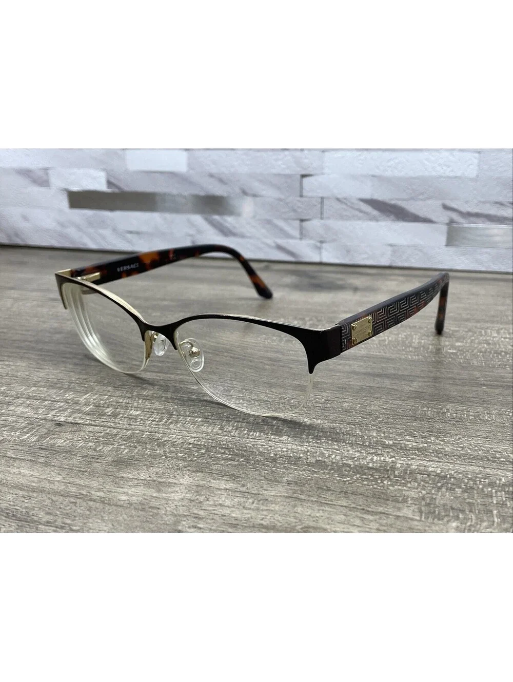 Versace Designer Eyeglasses 1222 1344 Gold Brown Tortoise Flex Hinge 53-17-140